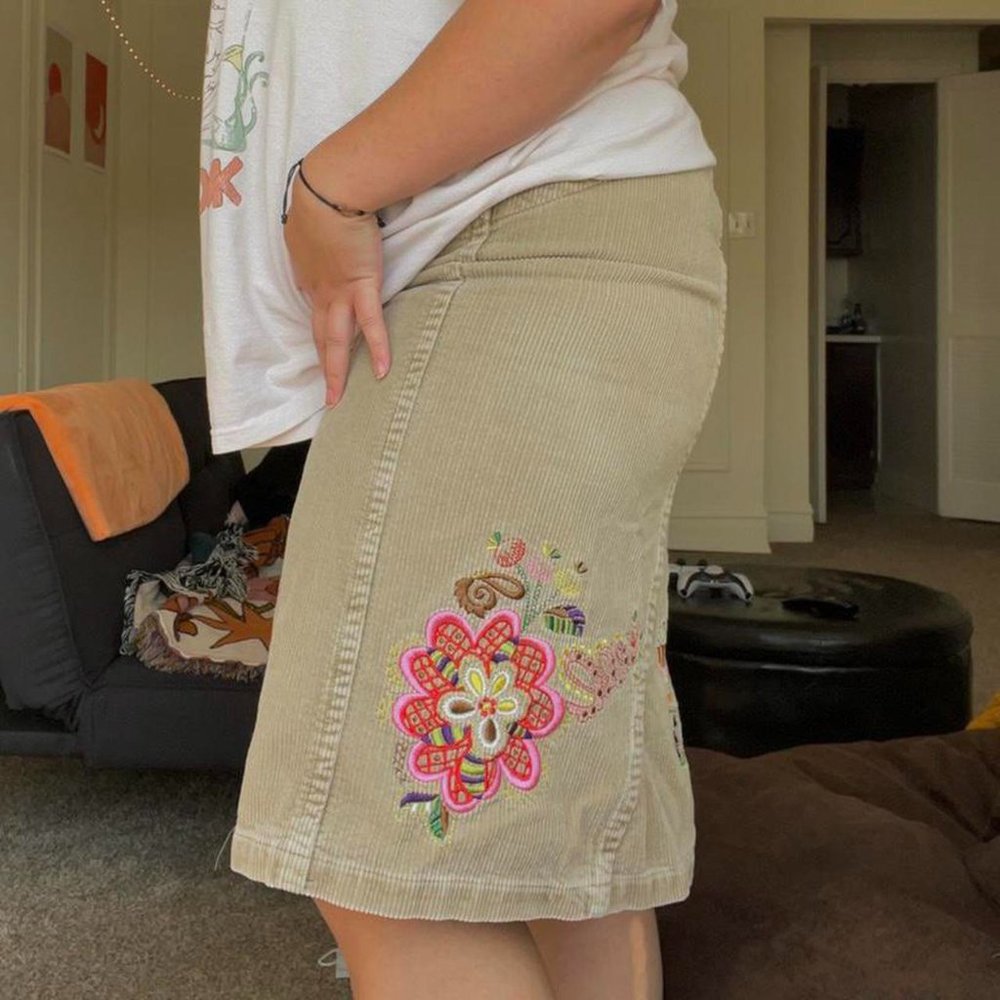cottage core hippie flower corduroy skirt